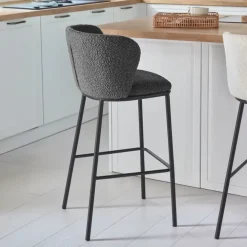 Kave Home Barkruk Met Rugleuning|Barstoel Ciselia Chenille (zithoogte 65cm)