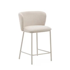 Kave Home Barkruk Met Rugleuning|Barstoel Ciselia Chenille (zithoogte 65cm)