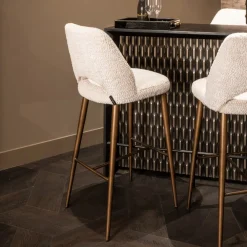 Richmond Interiors Barkruk Met Rugleuning|Barstoel Delphine Chenille, kleur Crème (zithoogte 76cm) Cru00e8me