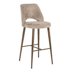 Richmond Interiors Barkruk Met Rugleuning|Barstoel Delphine Chenille, kleur (zithoogte 76cm) Naturel