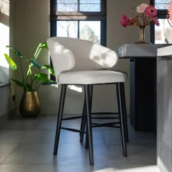 Richmond Interiors Barkruk Met Rugleuning|Barstoel Indigo Bouclé, kleur (zithoogte 78cm) Wit