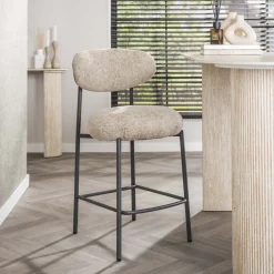 LifestyleFurn Barkruk Met Rugleuning|Barstoel Lawson Renegade stof, kleur (zithoogte 67cm) Zand