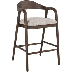 Richmond Interiors Barkruk Met Rugleuning|Barstoel Mihara Geweven stof en hout, kleur Mocca (zithoogte 70cm)