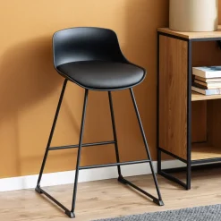 Bendt Barkruk Met Rugleuning|Barkruk Leer / Kunstleer|Barstoel Pelle PU, kleur (zithoogte 66cm) Zwart