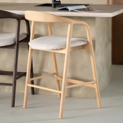 Eleonora Barkruk Met Rugleuning|Barstoel Rayven Essen en stof (zithoogte 65cm)