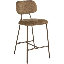 Richmond Interiors Barkruk Met Rugleuning|Barstoel Xenia Geweven stof, kleur Brandy (zithoogte 66cm) Brass