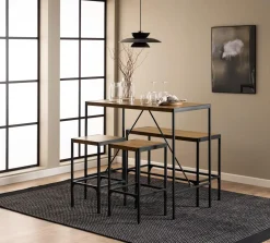 Bendt Bartafels|Bartafel set Deryk Eikenlook, Met 2 barstoelen en bankje Naturel