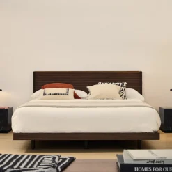 Kave Home Bedden & Boxsprings|Bed Norlen incl. hoofdbord met LED-verlichting, Walnootfineer