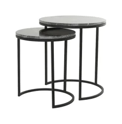 Light & Living Zwarte Bijzettafel|Bijzettafels Set|Bijzettafel Alfio Set van 2 stuks, bruin marmer+zwart