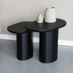 ZILT Zwarte Bijzettafel|Bijzettafels Set|Bijzettafel Arick Mangohout, Set van 2 stuks
