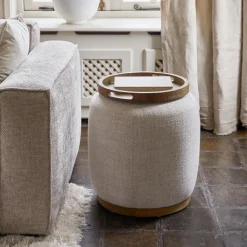 Rivièra Maison Ronde Bijzettafel|Bijzettafel Babylon Met dienblad, 50cm Antiek wit