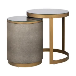 Richmond Interiors Bijzettafels Set|Ronde Bijzettafel|Bijzettafel Bloomville Lederlook en glas, Set van 2 stuks Goud