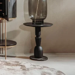 Tower Living Zwarte Bijzettafel|Ronde Bijzettafel|Bijzettafel Brunello Mangohout, 60cm hoog
