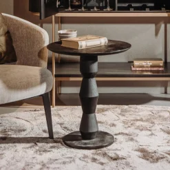 Tower Living Zwarte Bijzettafel|Ronde Bijzettafel|Bijzettafel Brunello Mangohout, 57cm hoog