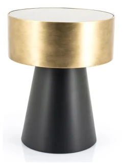 By-Boo Zwarte Bijzettafel|Bijzettafel Bunga 40cm zwart/goud met glazen blad