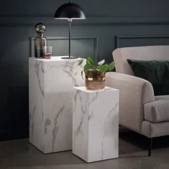 Artistiq Living Zwarte Bijzettafel|Bijzettafels Set|Bijzettafel Christana Set van 2 stuks, Marmerlook
