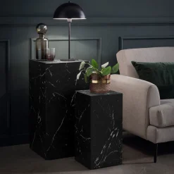 Artistiq Living Zwarte Bijzettafel|Bijzettafels Set|Bijzettafel Christana Set van 2 stuks, Marmerlook