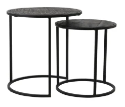 Light & Living Zwarte Bijzettafel|Ronde Bijzettafel|Bijzettafel Doba Set van 2 stuks, hout antiek-mat zwart