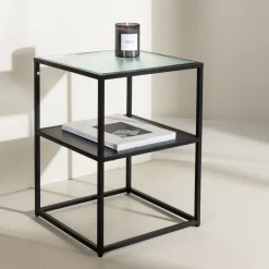 Nohr Zwarte Bijzettafel|Bijzettafel Ebonie Glas, 40 x 40cm Zwart