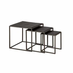 RENEW Zwarte Bijzettafel|Bijzettafels Set|Bijzettafel Fanna Teakhout, Set van 3 stuks