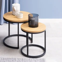 Bendt Bijzettafels Set|Ronde Bijzettafel|Bijzettafel Flemming Eiken, Set van 2 stuks Naturel