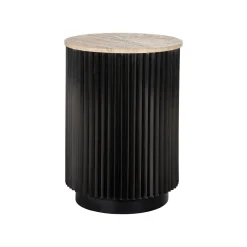 Richmond Interiors Zwarte Bijzettafel|Ronde Bijzettafel|Bijzettafel Hampton Travertin, 45.5cm
