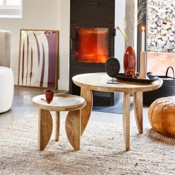 vtwonen Bijzettafels Set|Ronde Bijzettafel|Bijzettafel High Heels Mangohout, Set van 2 stuks Naturel