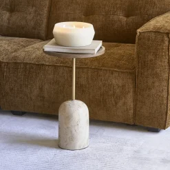 Rivièra Maison Ronde Bijzettafel|Bijzettafel Malibu Travertin en mangohout, 35cm