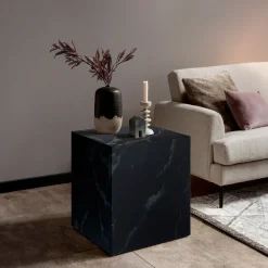 Artistiq Living Zwarte Bijzettafel|Bijzettafel Marlenne Marmerlook, 45 x 45cm