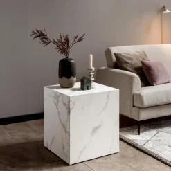 Artistiq Living Zwarte Bijzettafel|Bijzettafel Marlenne Marmerlook, 45 x 45cm
