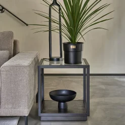 Rivièra Maison Zwarte Bijzettafel|Bijzettafel Roger Mangohout en Glas, 50 x 50cm Black