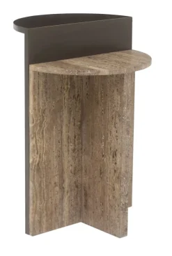 Richmond Interiors Bijzettafels Set|Ronde Bijzettafel|Bijzettafel Russo Travertin en brass, 40cm Bruin