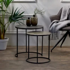 Light & Living Bijzettafels Set|Ronde Bijzettafel|Bijzettafel Talca Set van 2 stuks, 40/49cm, kleur Antiek Lood