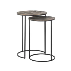 Richmond Interiors Bijzettafels Set|Ronde Bijzettafel|Bijzettafel Tulum Set van 2 stuks, kleur Brushed gold