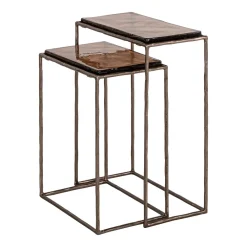 Richmond Interiors Bijzettafels Set|Bijzettafel Villano Bronskleurig glas, Set van 2 stuks