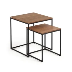 Kave Home Bijzettafels Set|Bijzettafel Yoana Walnoot en metaal, Set van 2 stuks, kleur Bruin