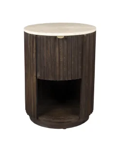 Dutchbone Ronde Bijzettafel|Bijzettafel/Nachtkastje Marlow Mangohout en Travertin