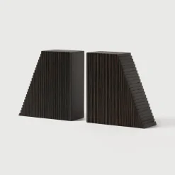Ethnicraft Tijdschriftenhouders|Boekenstandaard Grooves Mahoniehout, Set van 2 stuks, kleur Donkerbruin