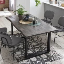 Artistiq Living Rechte Eettafel|Boomstam Eettafel Blimie Mangohout, 160 x 85cm Grijs