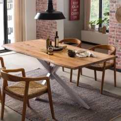 Artistiq Living Rechte Eettafel|Boomstam Eettafel Raynaldo Acaciahout, kleur Zilver