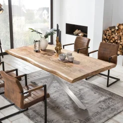 Artistiq Living Rechte Eettafel|Boomstam Eettafel Rochelle Mangohout, kleur Zilver