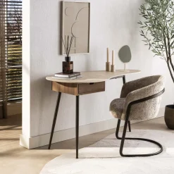 LifestyleFurn Bureaus|Bureau/Kaptafel Jaems Travertin- en eikenlook, 127 x 62cm