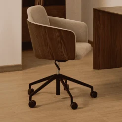 Kave Home Bureaustoelen|Bureaustoel Madai Chenille en essen, kleur Bruin