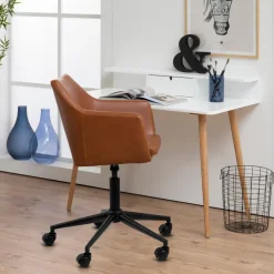 Bendt Bureaustoelen|Bureaustoel Rikke PU Cognac