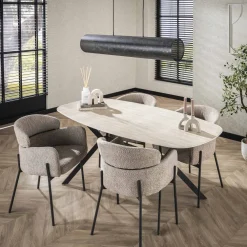 LifestyleFurn Travertin Eettafel|Ovale Eettafel|Deens Ovale Eettafel Andrienne Keramiek in Travertin-look, 180 x 90cm Ceramic travertine