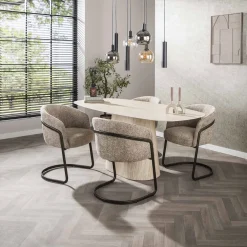 LifestyleFurn Travertin Eettafel|Ovale Eettafel|Deens Ovale Eettafel Indar Keramiek in Travertinlook, 180 x 90cm Keramiek travertine
