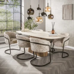 LifestyleFurn Travertin Eettafel|Ovale Eettafel|Deens Ovale Eettafel Laycie Keramiek in Travertin-look, 215 x 105cm