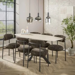 LifestyleFurn Travertin Eettafel|Ovale Eettafel|Deens Ovale Eettafel Laycie Keramiek in Travertinlook Ceramic 3D travertine