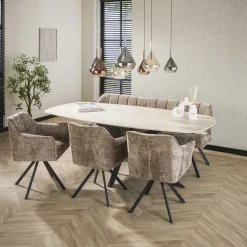 LifestyleFurn Travertin Eettafel|Ovale Eettafel|Deens Ovale Eettafel Laycie Keramiek in Travertinlook Ceramic 3D travertine