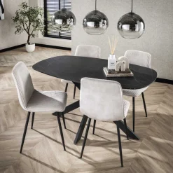 LifestyleFurn Ovale Eettafel|Deens Ovale Eettafel Majid Keramieklook, 150 x 90cm 3D zwart bruin